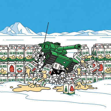 The egg nog barricades were not sticky enough to stop the tank, either.