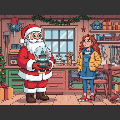 "Before you go home, Marie," said Santa, "you deserve our highest award." And he handed Marie a snow globe that said "Nicest."