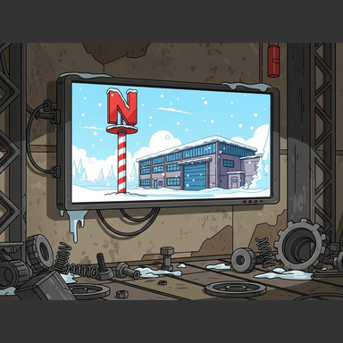 As Marie tried to leave, she found a screen showing live video of a busy workshop and a pole with the letter "N".