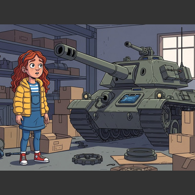 As she explored, she found dangerous and disturbing things, including a huge tank with a big gun.